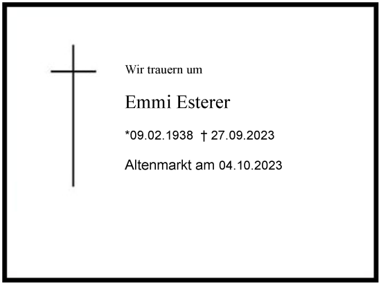 Traueranzeige von Emmi Esterer 