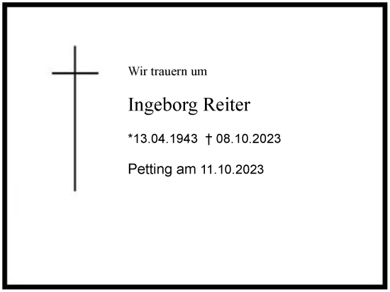 Traueranzeige von Ingeborg Reiter 