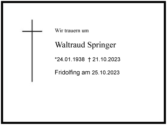 Traueranzeige von Waltraud Springer 