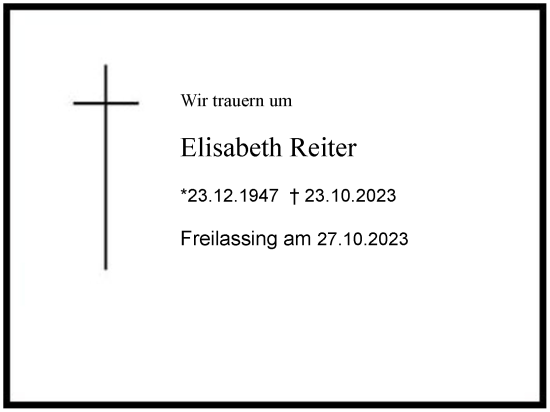 Traueranzeige von Elisabeth Reiter 