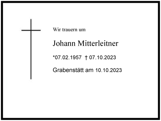 Traueranzeige von Johann Mitterleitner 