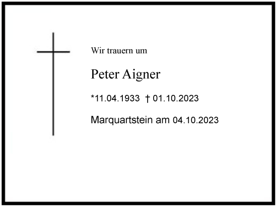 Traueranzeige von Peter Aigner 