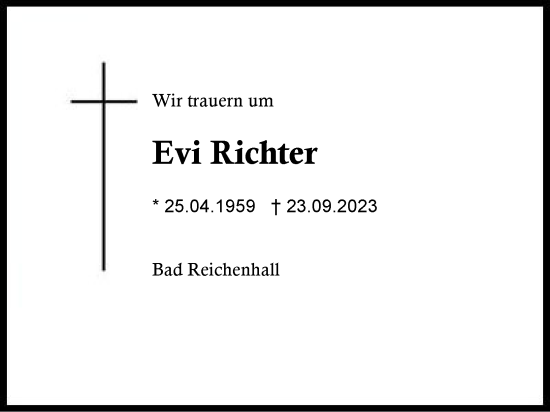 Traueranzeige von Evi Richter von Region Berchtesgadener Land