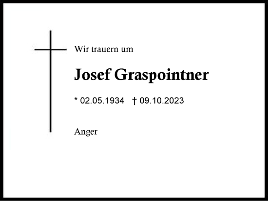 Traueranzeige von Josef Graspointner von Region Berchtesgadener Land