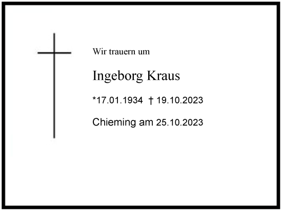 Traueranzeige von Ingeborg Kraus 