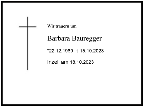 Traueranzeige von Barbara Bauregger 