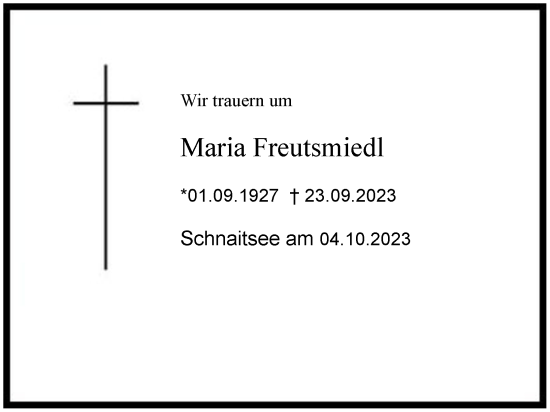 Traueranzeige von Maria Freutsmiedl 