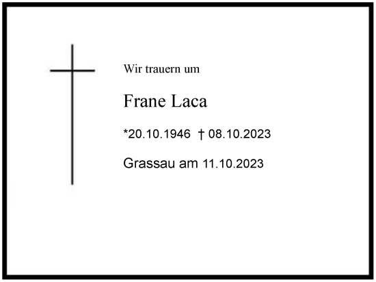 Traueranzeige von Frane Laca 