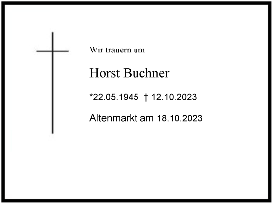 Traueranzeige von Horst Buchner 