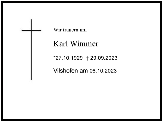 Traueranzeige von Karl Wimmer 