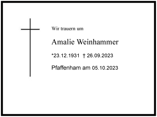 Traueranzeige von Amalie Weinhammer 