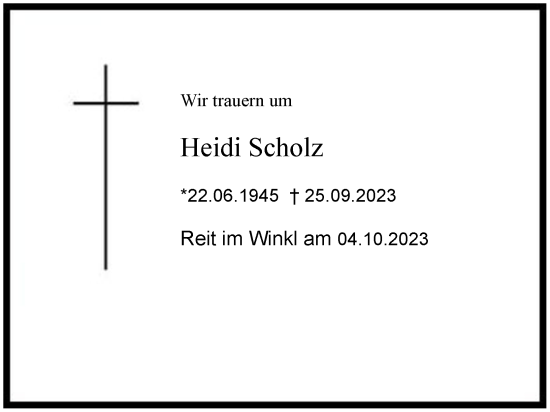 Traueranzeige von Heidi Scholz 