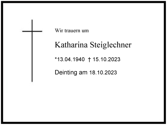 Traueranzeige von Katharina Steiglechner 