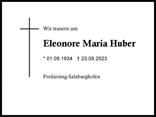 Traueranzeige von Eleonore Maria Huber von Traunstein