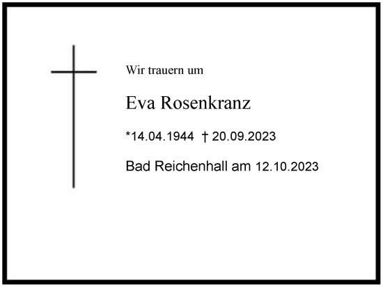 Traueranzeige von Eva Rosenkranz 