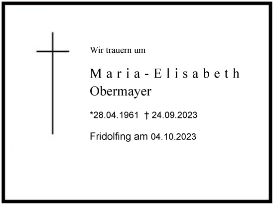 Traueranzeige von Maria-Elisabeth Obermayer 