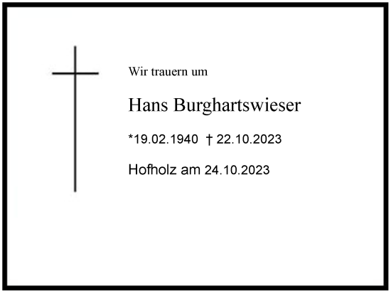 Traueranzeige von Hans Burghartswieser 