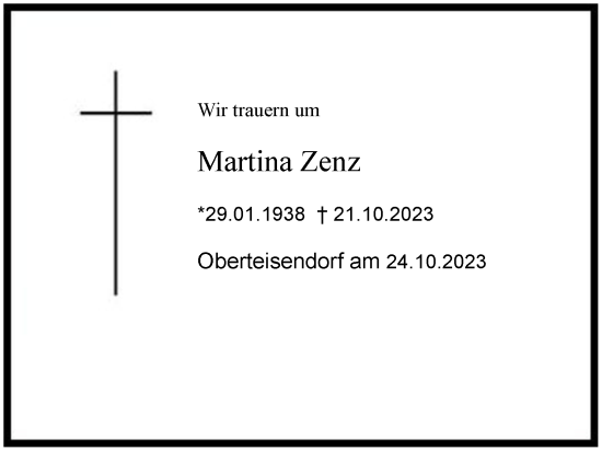 Traueranzeige von Martina Zenz 