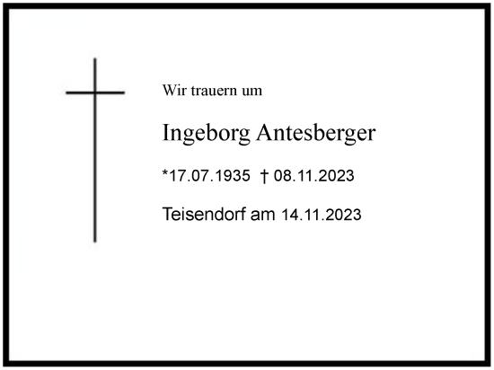 Traueranzeige von Ingeborg Antesberger 