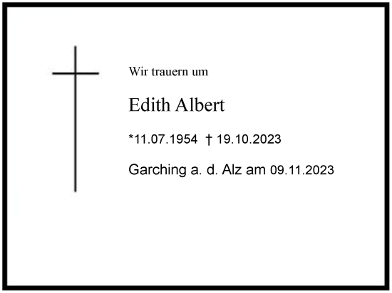 Traueranzeige von Edith Albert 