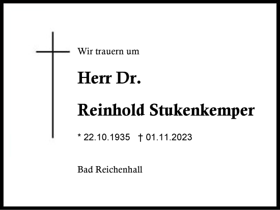 Traueranzeige von Reinhold Stukenkemper von Region Berchtesgadener Land