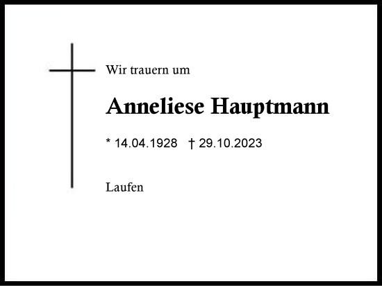 Traueranzeige von Anneliese Hauptmann von Traunstein