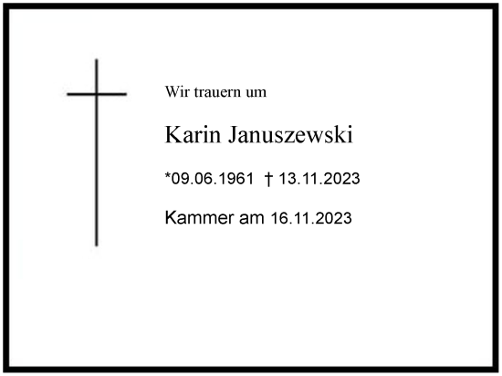 Traueranzeige von Karin Januszewski 