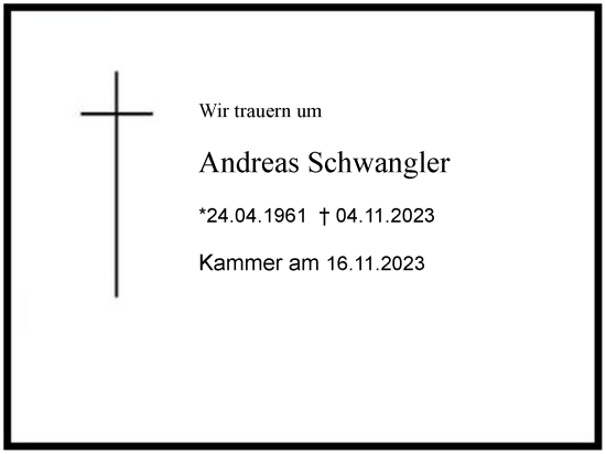 Traueranzeige von Andreas Schwangler 