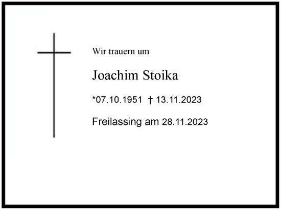 Traueranzeige von Joachim Stoika 