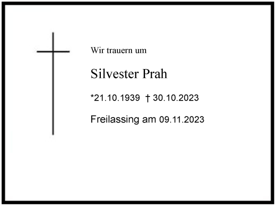 Traueranzeige von Silvester Prah 