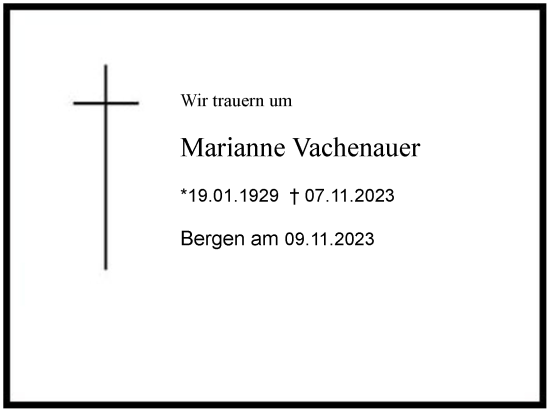 Traueranzeige von Marianne Vachenauer 