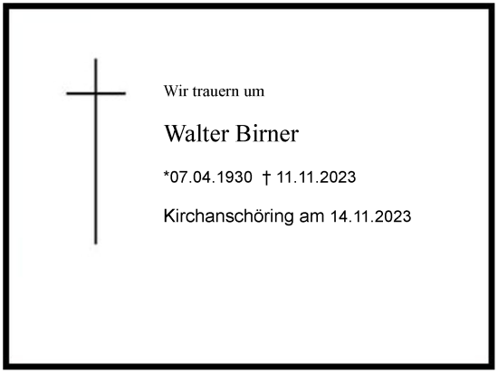 Traueranzeige von Walter Birner 