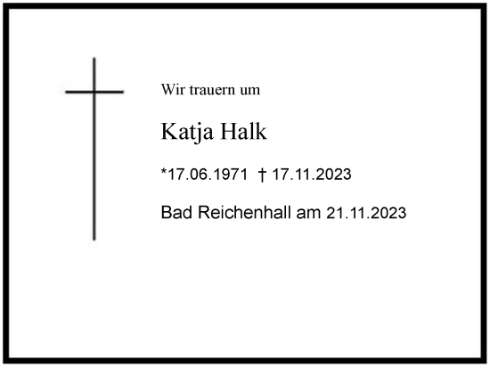 Traueranzeige von Katja Halk 