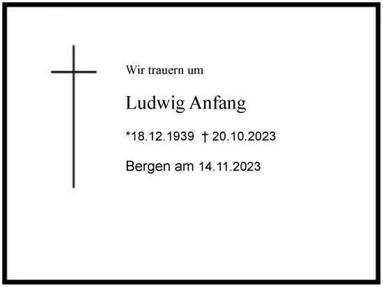 Traueranzeige von Ludwig Anfang 