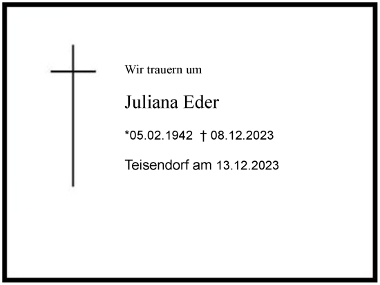 Traueranzeige von Juliana Eder 