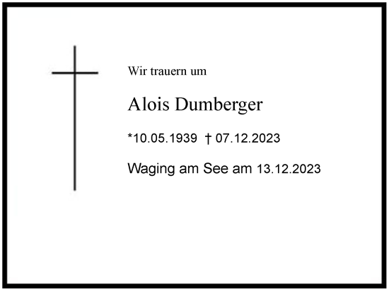 Traueranzeige von Alois Dumberger 