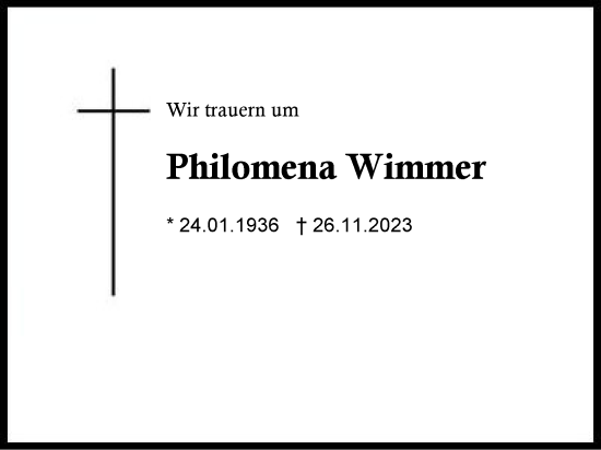 Traueranzeige von Philomena Wimmer von Region Chiemgau