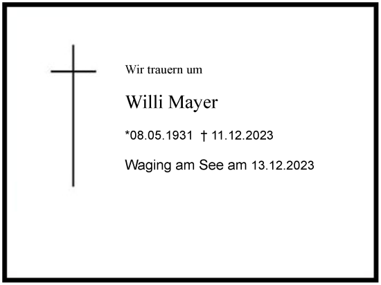 Traueranzeige von Willi Mayer 