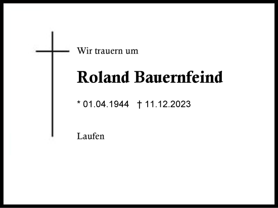 Traueranzeige von Roland Bauernfeind von Region Chiemgau