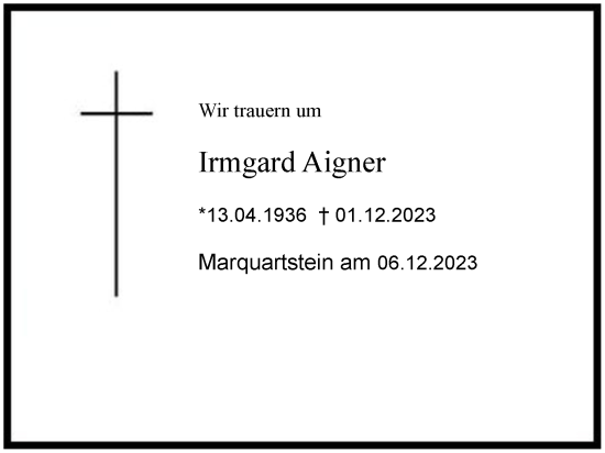 Traueranzeige von Irmgard Aigner 