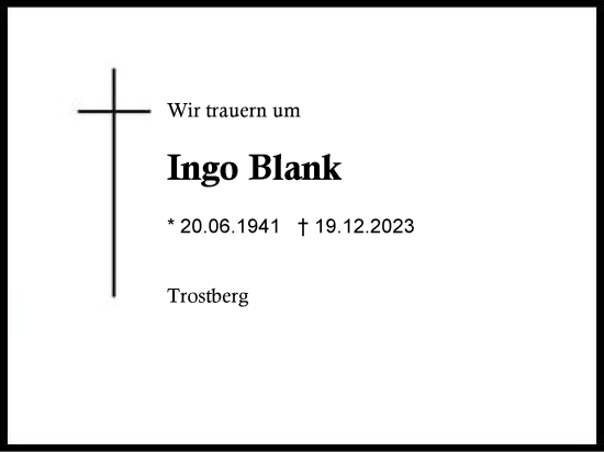 Traueranzeige von Ingo Blank von Traunstein