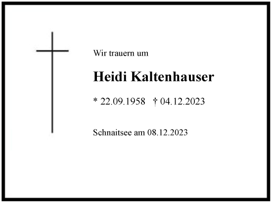 Traueranzeige von Heidi Kaltenhauser von Region Chiemgau