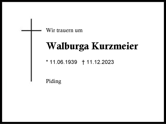 Traueranzeige von Walburga Kurzmeier von Region Berchtesgadener Land