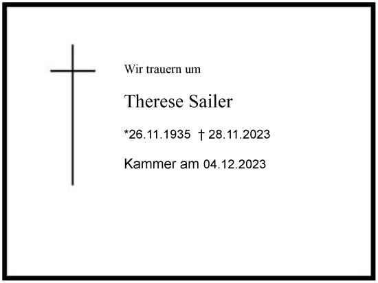 Traueranzeige von Therese Sailer 