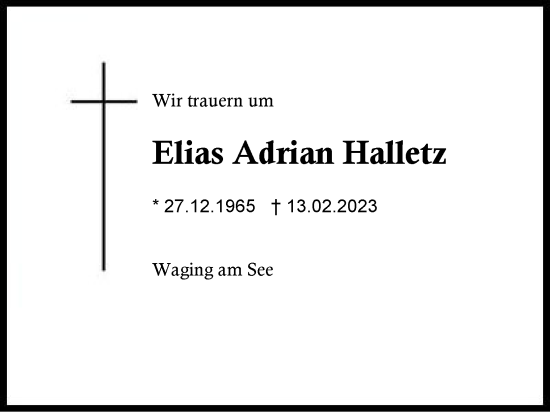 Traueranzeige von Elias Adrian Halletz von Traunstein