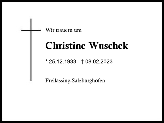 Traueranzeige von Christine Wuschek von Region Berchtesgadener Land