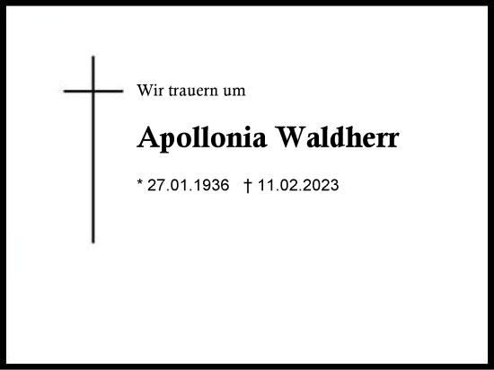 Traueranzeige von Apollonia Waldherr von Region Berchtesgadener Land