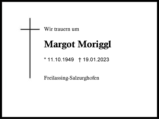 Traueranzeige von Margot Moriggl von Region Berchtesgadener Land