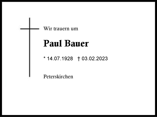 Traueranzeige von Paul Bauer von Traunstein