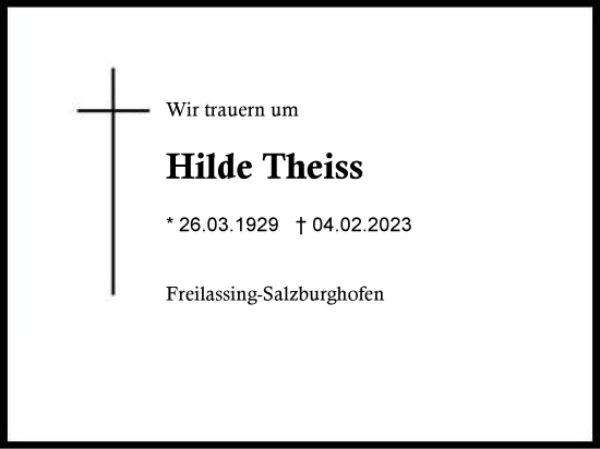 Traueranzeige von Hilde Theiss von Region Berchtesgadener Land